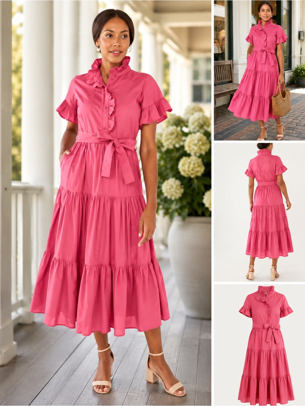 Abbey Glass Sadie linen Elegant pink Ruffle Dress NWT